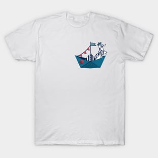 Origami Dalmatian dog day at the lake // print // teal sail boat T-Shirt